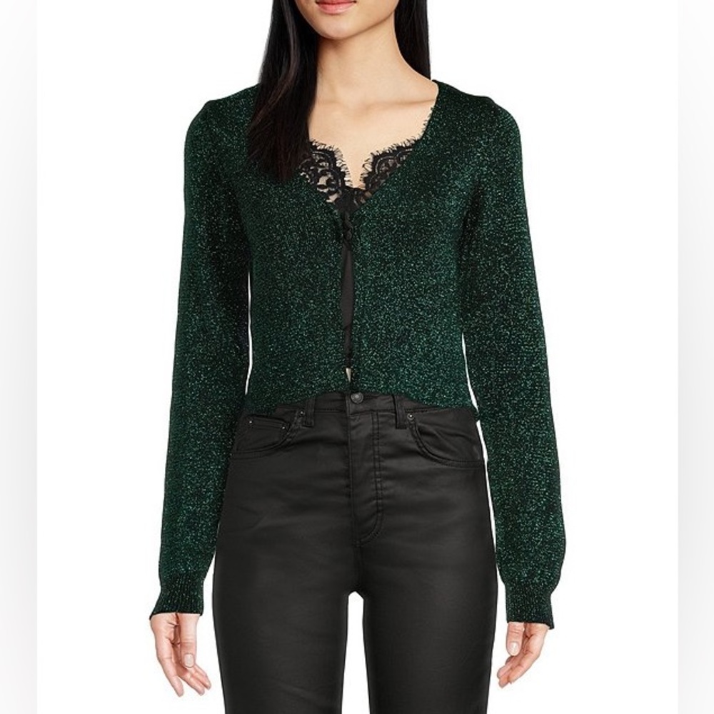 FREE PEOPLE Emmaline Metallic Cardigan Sweater in Alpine Combo - Picture 4 of 13